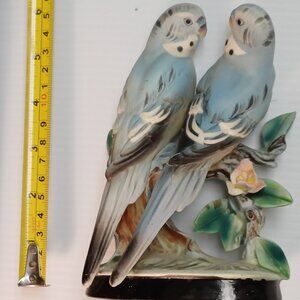 Figurine Pair of Two Sweet Parakeets Blue Exquisite Detail Marked Paroquet Japan
